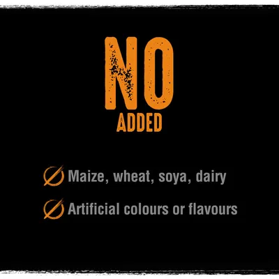 No added maize, wheat, soya, dairy, artificial colours or flavours.