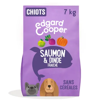 Edgard Cooper nourriture pour chiots, saveur saumon et dinde fraîche, sans céréales, paquet de 7 kg.