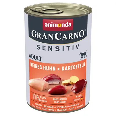 Animonda GranCarno Sensitiv Adult, puro pollo + patate, 100% ingredienti freschi, senza cereali e glutine, Made in Germany.