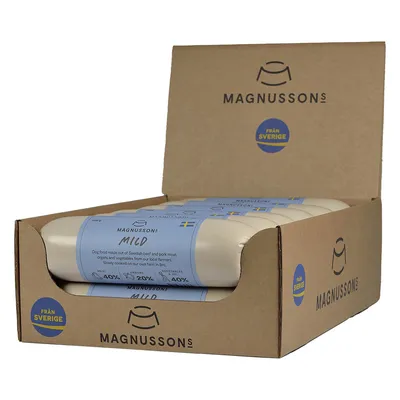 Magnussons Mild. Hundefutter aus schwedischem Rind- und Schweinefleisch, Getreide und Gemüse von lokalen Bauern. Schonend im eigenen Ofen gekocht. Herkunft: Schweden.