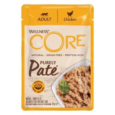 Wellness CORE Purely Paté für erwachsene Katzen, Huhn, natürlich, getreidefrei, proteinreich, glatte Paté-Textur, vollständiges und ausgewogenes Futter mit Vitaminen und Mineralien, 85g.