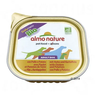 almo nature Daily menu Bio ADULT DOG, pet food + amore, z ekološkim certifikatom AB, s piščancem in krompirjem (with Chicken and Potatoes), aluminijasta posodica