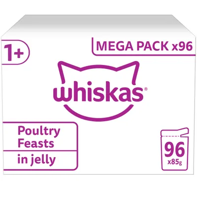 Whiskas Mega Pack x96 Poultry Feasts in jelly, 1+ years, contains 96 pouches of 85g each