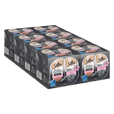 Sheba Perfect Portions with salmon, pack of 6 x 2 freshness pouches. Single-portion cat food, MSC certified.