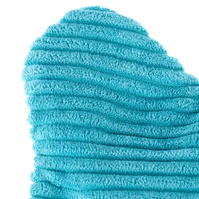 Närbild av blått, ribbat tygmaterial med mjuk textur.