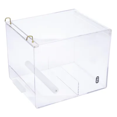 Transparent acrylic box with two gold-coloured metal hooks and Tiaki logo. Includes a white rod and a divider.