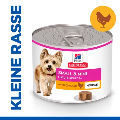 Hill's Science Plan Small & Mini Mature Adult 7+ Mousse mit Huhn, geeignet für kleine Rassen.