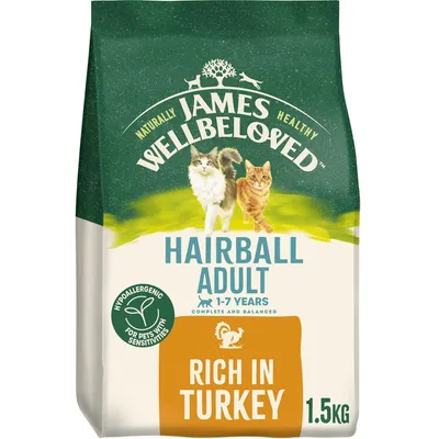 Hairball Adult 1-7 years, complete and balanced food, hypoallergenic for pets with sensitivities, rich in turkey, 1.5kg.