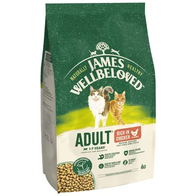 James Wellbeloved Adult 1-7 Years, rich in chicken, hypoallergenic dry food for sensitive pets, supports healthy digestion, skin, coat and immune system, no wheat, 4kg bag.