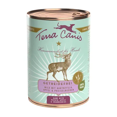 Terra Canis Hausmannskost per cani, senza cereali, selvaggina con patate, mela e mirtilli rossi, 100% naturale.