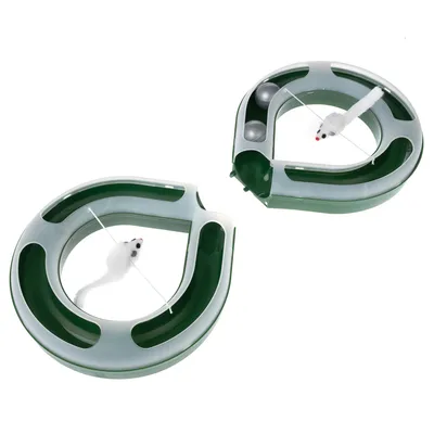 Pista de juego verde con dos ratones blancos y bolas integradas, estructura modular.