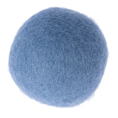 Balle ronde en feutre bleu, surface duveteuse visible, sans marque ni texte apparent.