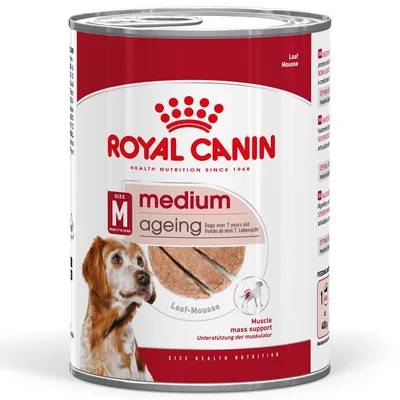 Royal Canin Medium Ageing Loaf-Mousse, για σκύλους από 7 ετών, υποστήριξη μυών, μέγεθος M για σκύλους 11-25 κιλά, κονσέρβα 400g.