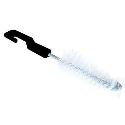 Weisse Reinigungsbürste mit schwarzem Griff und Haken, geeignet für schwer zugängliche Stellen.