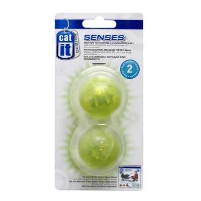 Pack of two motion-activated illuminated balls for use with the Senses Speed Circuit, shown in transparent packaging with product details and usage instructions visible.