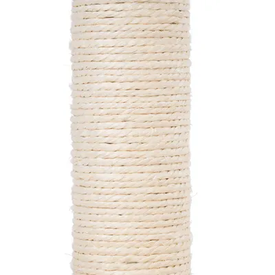 Natural-coloured sisal rope, tightly wound, suitable for cat tree repairs or craft projects.