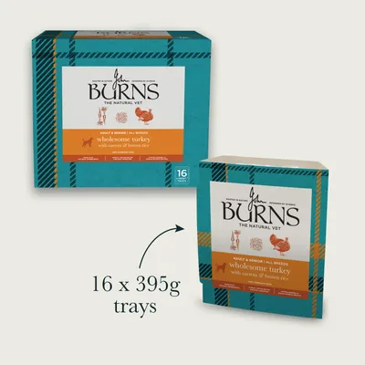 Burns Wet Food for Dogs 16 x 395g - Wholesome Turkey with Carrots & Brown Rice Burns Wet Food for Dogs 16 x 395g - Wholesome Turkey with Carrots & Brown Rice