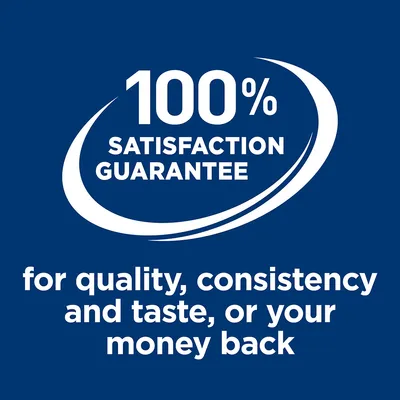 100% SATISFACTION GUARANTEE for quality, consistency and taste, or your money back. (angol nyelvű szöveg a képen)
