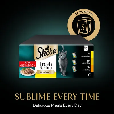 Sheba Adult Mini Pouches Fresh & Fine Poultry Selection in Gravy - 50 x 50g Sheba Adult Mini Pouches Fresh & Fine Poultry Selection in Gravy - 50 x 50g
