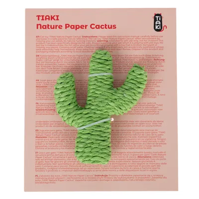 TIAKI Nature Paper Cactus. Instructions in multiple languages for safe use for cats. Includes warnings and care instructions.