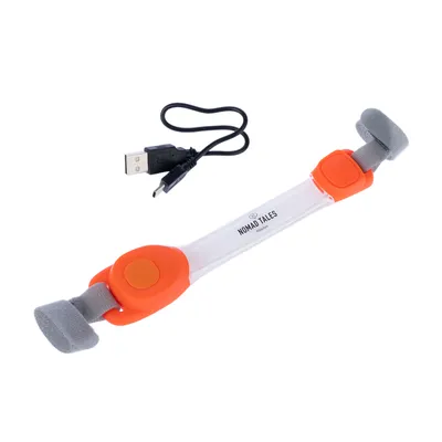 Nomad Tales banda luminosa LED con cable de carga USB, naranja y gris, ajustable.