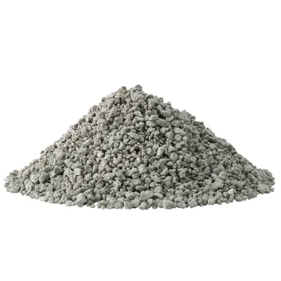 Pile of grey, granular material, possibly cat litter or similar product.