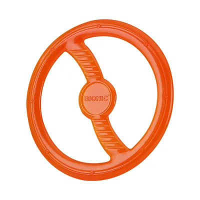 Orange plastic play ring with BIONIC inscription in the centre.