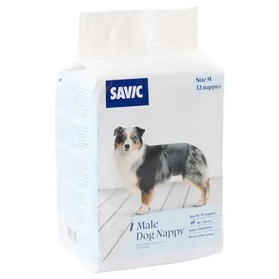 Savic Male Dog Nappy, taglia M, 12 pezzi, 40-53 cm, super assorbenti, colore esterno nero. Pannolini monouso per maschi.