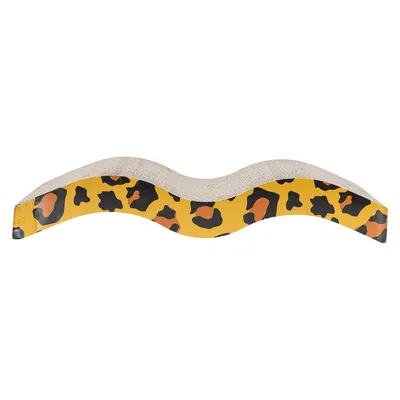 Wellige Kratzmatte mit gelbem Leopardenmuster und strukturierter Oberfläche.