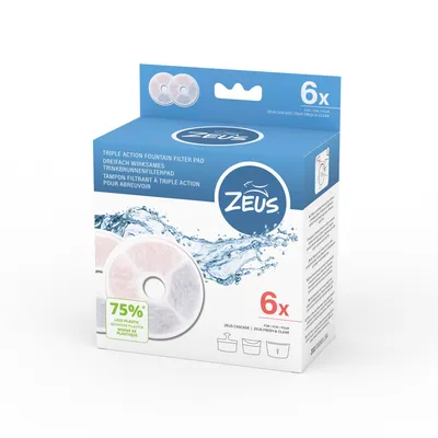 Zeus Dreifach wirksames Trinkbrunnenfilterpad, 6x. 75% weniger Plastik. Für Zeus Cascade und Zeus Fresh & Clear geeignet.