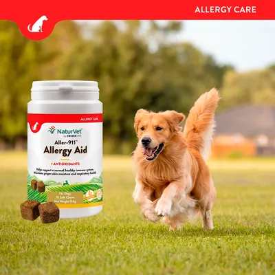 NaturVet Aller-911 Allergy Aid за кучета, 70 меки дъвчащи таблетки, 154g. Подпомага имунната система, хидратацията на кожата и здравето на дихателните пътища. С антиоксиданти.