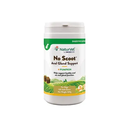 NaturVet No Scoot Anal Gland Support s dýní, 120 měkkých pamlsků, čistá hmotnost 360 g. Podporuje zdravou funkci análních žláz u psů.
