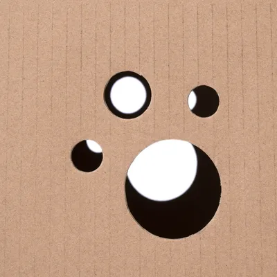 Karton mit ausgestanztem Pfotenmuster, geeignet für kreative Verpackungen oder Spielzeugideen.
