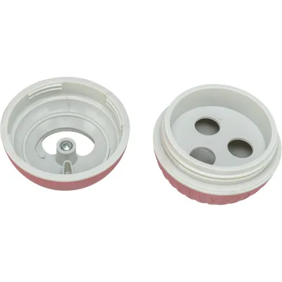 Two-piece plastic housing with screw mechanism and three round openings, suitable for mounting or fastening.