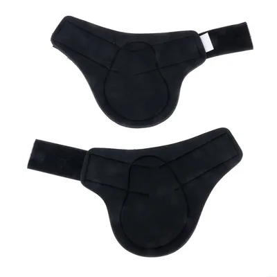 Zwei schwarze, gepolsterte Schutzpolster mit Klettverschluss, geeignet für verschiedene Anwendungen.