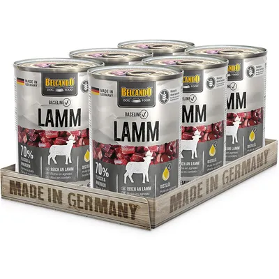 Belcando Dog Food Baseline jagnięcina, 70% mięsa i podrobów, bogaty w jagnięcinę, z olejem z ostu. Wyprodukowano w Niemczech.