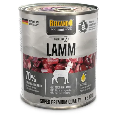 Belcando Dog Food Baseline lamb, made in Germany, 70% meat and offal, rich in lamb, with safflower oil, grain-free recipe, super premium quality, 800g can.