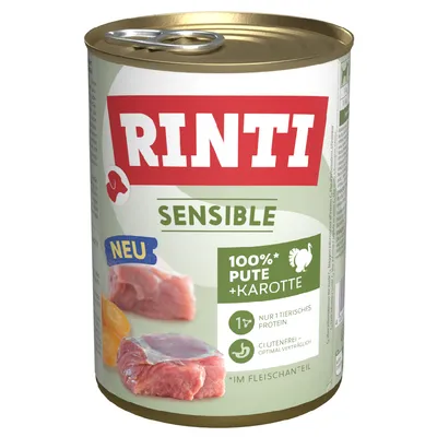 RINTI Sensible, 100% Pute + Karotte, nur 1 tierisches Protein, glutenfrei für optimale Verträglichkeit, NEU, im Fleischanteil.