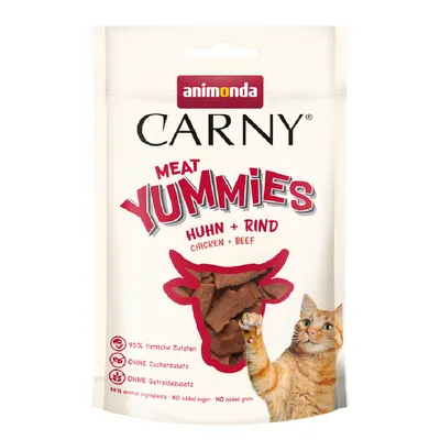 Animonda Carny Meat Yummies csirke + marha. 95% állati összetevő, hozzáadott cukor nélkül, gabona hozzáadása nélkül.