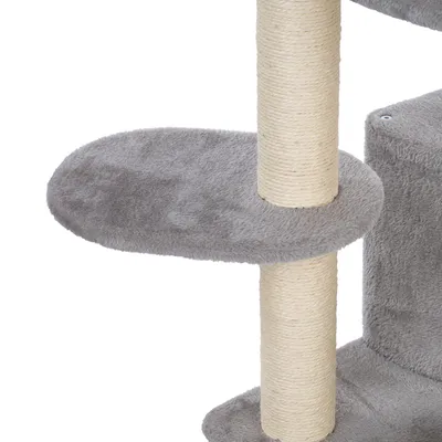 Kradsøjle med grå plyds og sisalomviklet søjle, platform til katte.