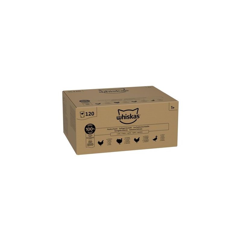 Whiskas Adult zakjes gevogelte selectie in gelei 120 x 85 g