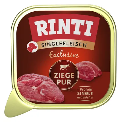 RINTI Singlefleisch Exclusive чистая коза, без зерна, 1 белок Single. На изображении два куска козьего мяса.