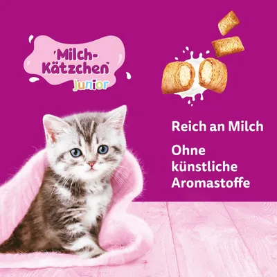 Milch-Kätzchen Junior. Reich an Milch, ohne künstliche Aromastoffe.