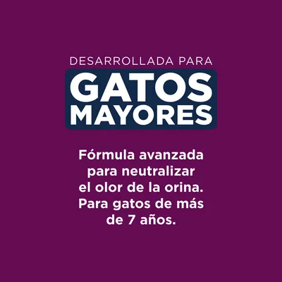 Desarrollado para gatos mayores. Fórmula avanzada para neutralizar el olor de la orina. Para gatos a partir de 7 años.