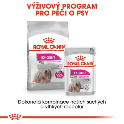ROYAL CANIN EXIGENT MINI a ALL SIZES krmivo pro psy, 99% preferred, 85 g. Výživový program pro péči o psy. Dokonalá kombinace suchých a vlhkých receptur.
