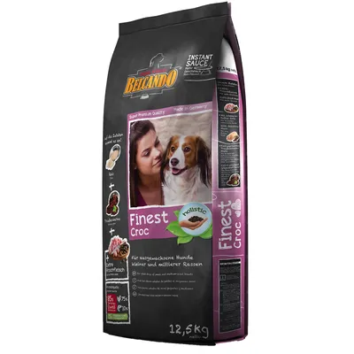 Sac de croquettes Belcando Finest Croc Holistic, 12,5 kg, pour chiens adultes. Texte visible : Instant Sauce, Super Premium Quality, Made in Germany, Extra Frischfleisch, 55 % volaille, 75 % riz, 10 % légumes.