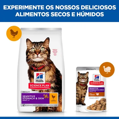 Hill's Adult Sensitive Stomach & Skin com frango ração para gatos