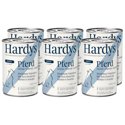 Hardys Pferd Sensitive, alimento naturale premium per cani con carota e finocchio, senza cereali. Per stomaco sensibile, prodotto in Germania.
