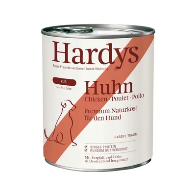 Hardys Huhn, Premium Naturkost für den Hund. Pur, 100% Huhn. Single-Protein, rundum gut versorgt. Mit Sorgfalt und Liebe in Deutschland hergestellt.