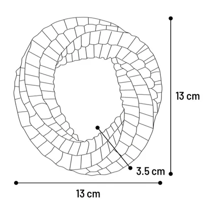 Diagram van een rond product met de afmetingen: diameter 13 cm, dikte 3,5 cm.
